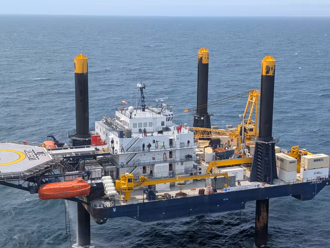 The drilling platform L/B Robert seen from the helicopter. Mobile and specially equipped platforms are unique to the mission specific approach within IODP³